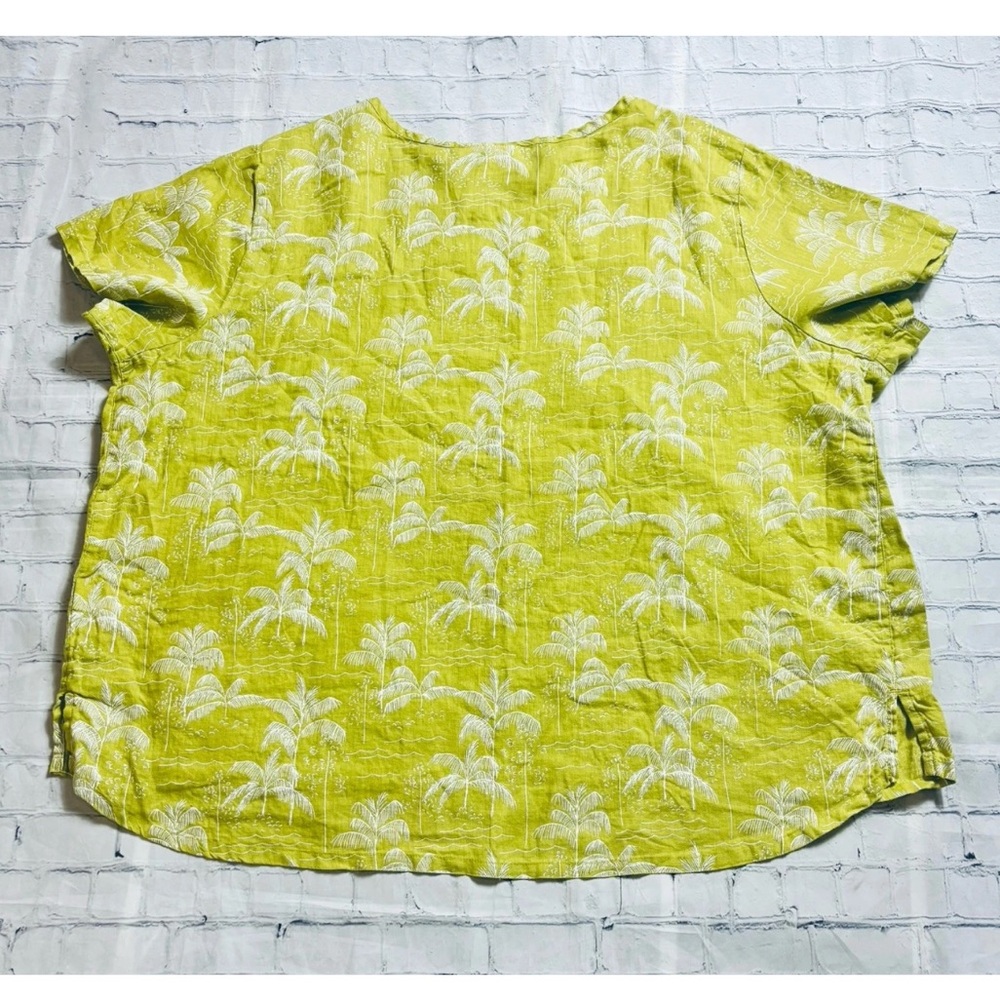 C&C CALIFORNIA Palm Tree Print Linen Boxy Top Women’s 3X Lime Green Tropical - Picture 6 of 7